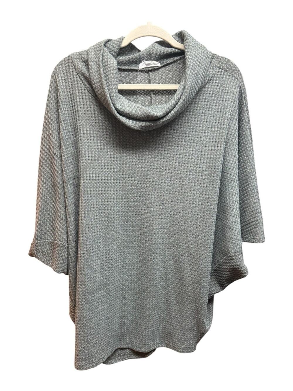 Korye Oversized Waffle Knit Cowl Neck Top Sage Gray Batwing Cozy Sweater Size XL